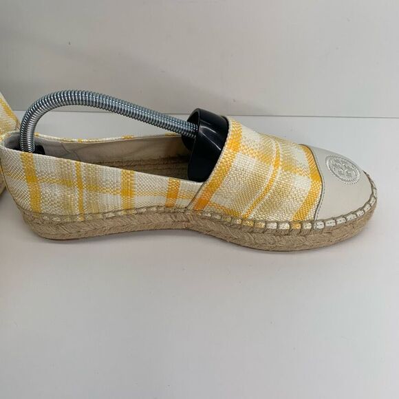 TORY BURCH Colorblock Platform Espadrille In Yellow Check‎ Plaid/ Ivory Sz 10 - Picture 7 of 10
